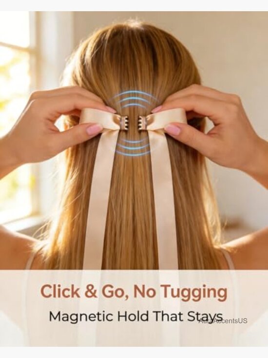 Satin Bow Hair Clip with Long Ribbon, Magnetic Closure for Strong Hold main image 2